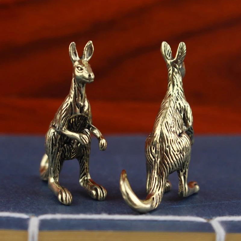 1PCS Brass Kangaroo Sculpture Vintage Animal Figurine Gold Plating For Desk Decoration Vue
