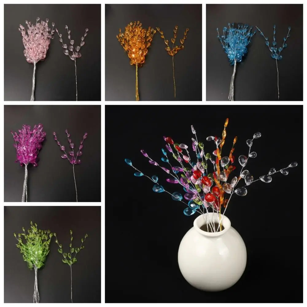 50PCS Craft Decoration Crystal Bud Branches Wedding Party Bridal Tiara Artificial Bouquet For Home DIY Crystal Flower Acrylic Vue