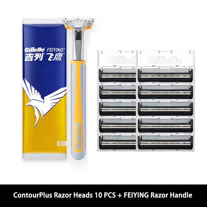 Gillette ContourPlus/Vector Razor Heads Piovting Head 2 Layers Blades with Lubricating Strip For ContourPlus Vector 2 FEIYING Vue 10 pcs FEIYING