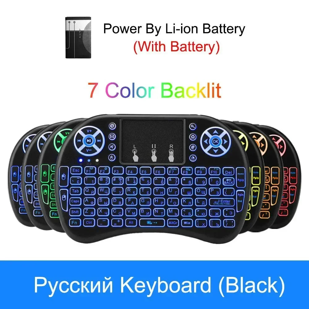 Cool Backlit I8 Mini Air Mouse 2.4G Wireless Keyboard Touchpad English Russian Spanish French Remote Control for Android Vue Russian backlit2