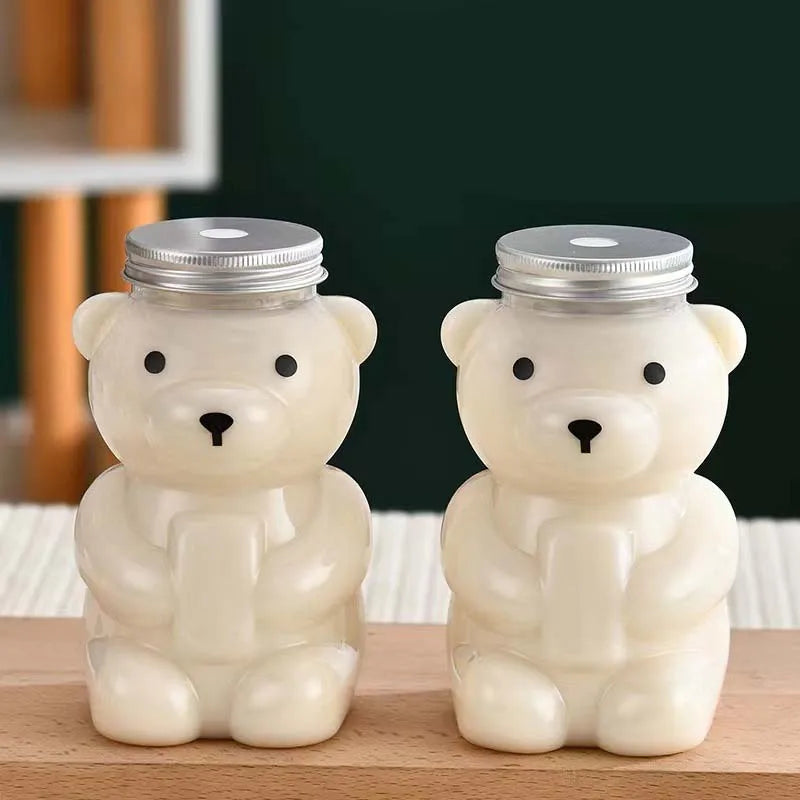 1-10PCS 500ml Violent Bear Milk Tea Bottle Disposable PET Transparent Juice Bottle Cartoon Bear Portable Juice Yogurt Bottle Vue