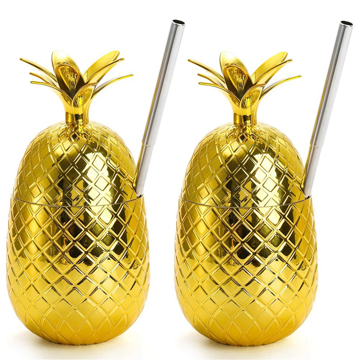 2 Pack Pineapples Drink Cups, 450Ml Gold Pineapples Tumbler with Stretched Straw, Hawaiian Luau Party Cups Vue Default Title