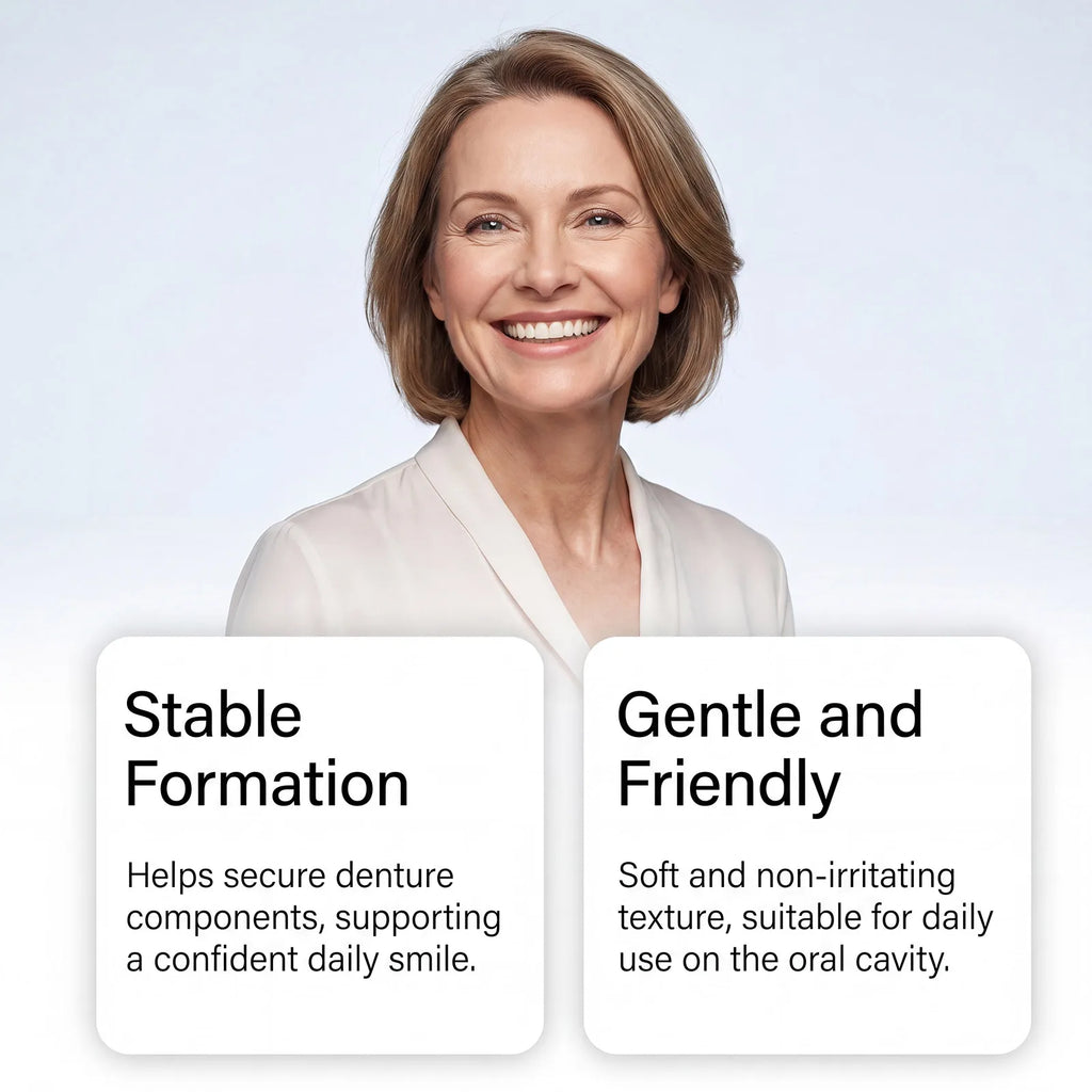 Denture Adhesive Cream. Provides strong grip for snug denture fit, lets you smile with confidence for daily oral care. Vue