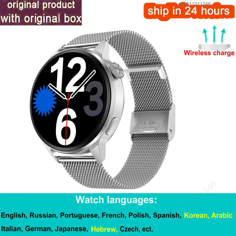 DT4+ Smart Watch Men GPS Tracker 390*390 HD Screen Bluetooth Call Voice Assistant Password Wireless Charge Women Smartwatch NFC Vue silver metal