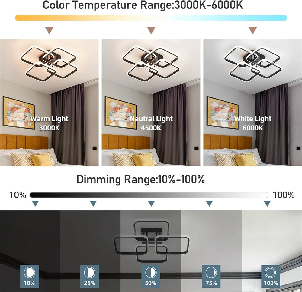 Modern LED Ceiling Light Fixtures Square Flush Mount Lamp for Living Room Dining Room Bedroom Kitchen Energy Efficient Lighting Vue