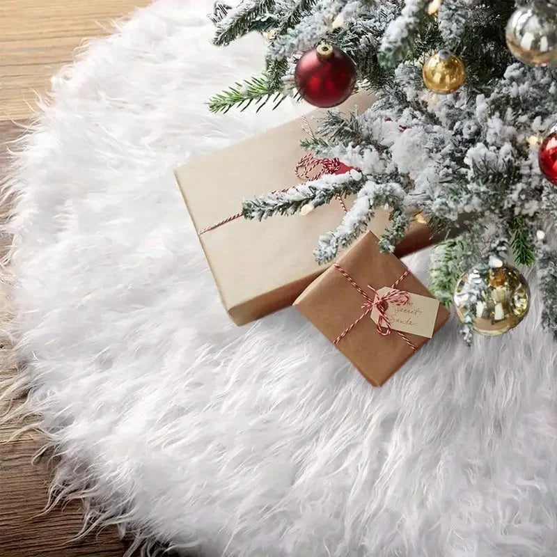 78/120cm Holiday Tree Skirt Collection Embroidered Sequins White Multicolor Faux Rabbit Fur Snowflake Christmas Tree Decoration Vue