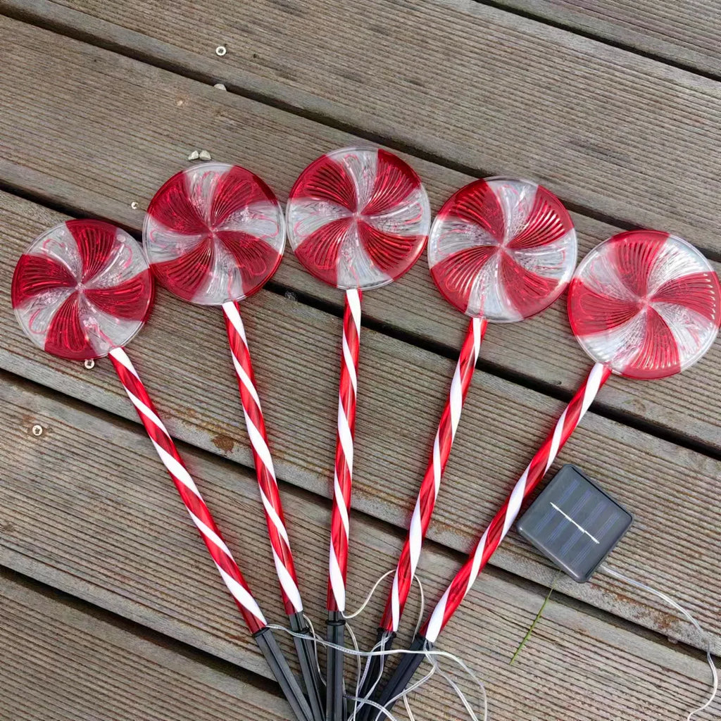 Lollipop Lights Christmas Outdoor 5 Pack Candy Cane Lights Outdoor Pathway 8 Modes Solar Peppermint Lights Yard Garden Vue