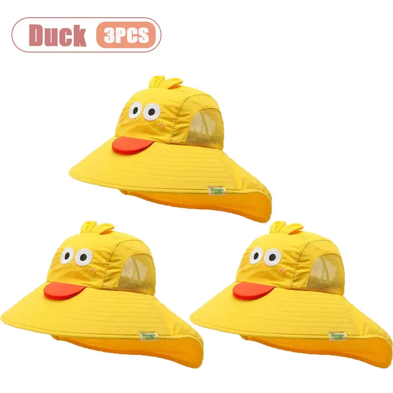 1-10PCS Kids UV Protection Sun Hat Baby Toddler Bucket Hat Wide Brim Breathable Outdoor Cap for Boys Girls Spring Summer Vue Duck-3PCS