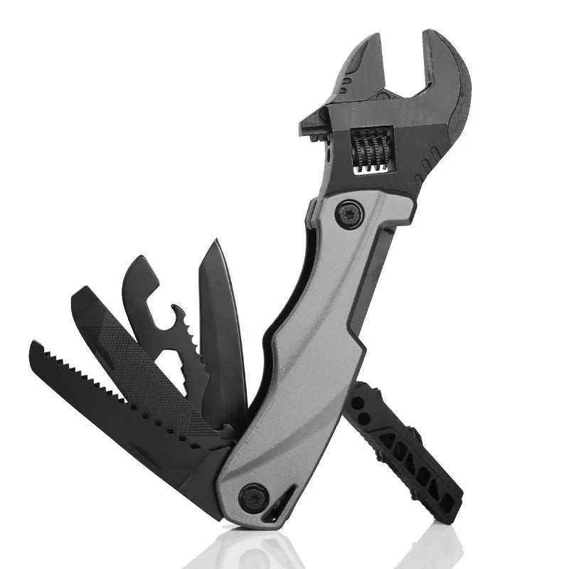 Outdoor camping multi-function wrench pliers, multi-purpose movable wrench folding knife saw EDC wrench combination tool Vue C