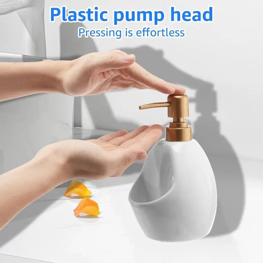 Press Pump Ceramic Lotion Bottle With Sponge Holder Refillable Bathroom Soap Dispenser Empty 480ml Capacity Bath Lotion Pump Jar Vue