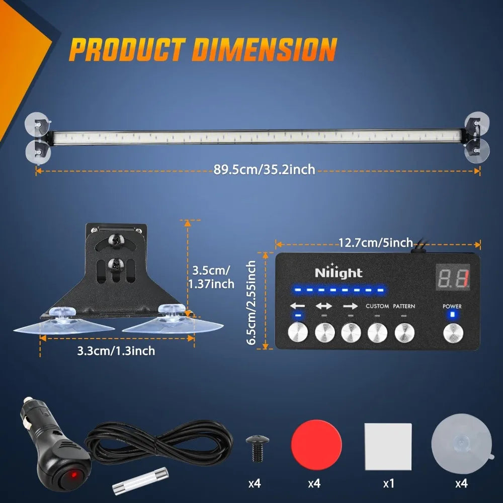 Nilight LED Traffic Advisor Strobe Light Bar with Controller Emergency Warning Lights Hazard Interior Front/Rear Flashing lamp Vue