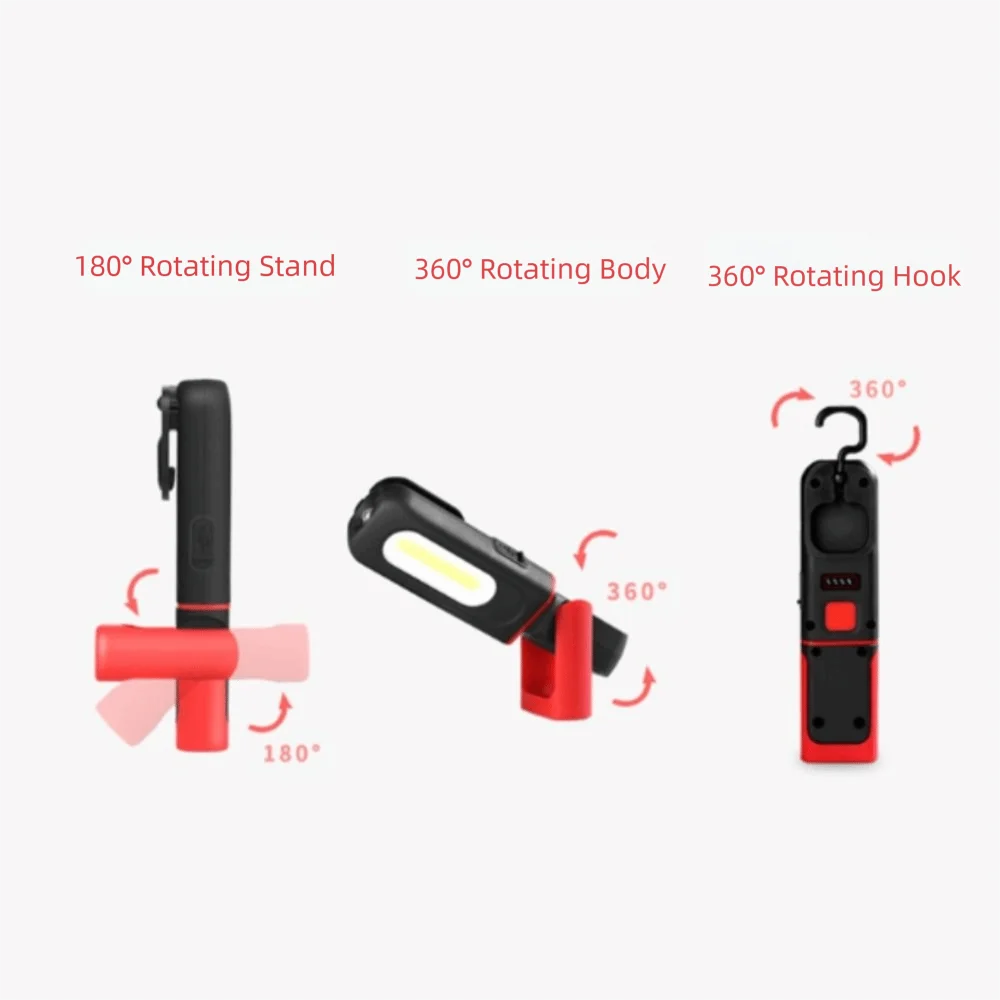 Super Bright LED Work Light USB Rechargeable Powerful Light USB Rechargeable Flashlight with Hanging Hook 360° Rotation Vue