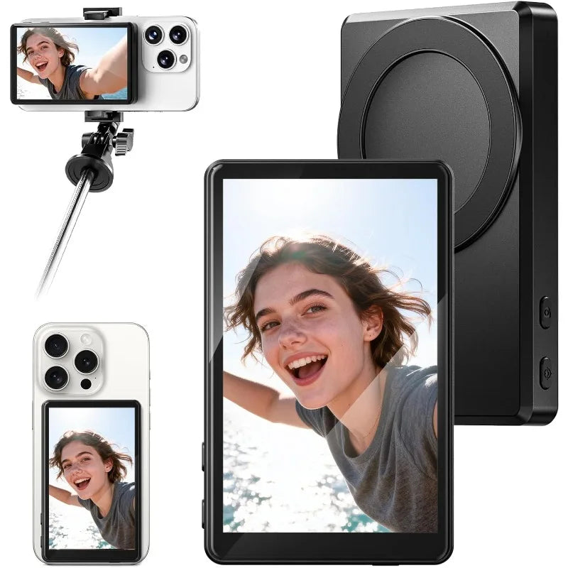 Selfie Monitor Screen Magnetic Back Camera Monitor Built-in Bluetooth 1500mAh Battery for Solo Shooting Vlogging Live Streamin Vue