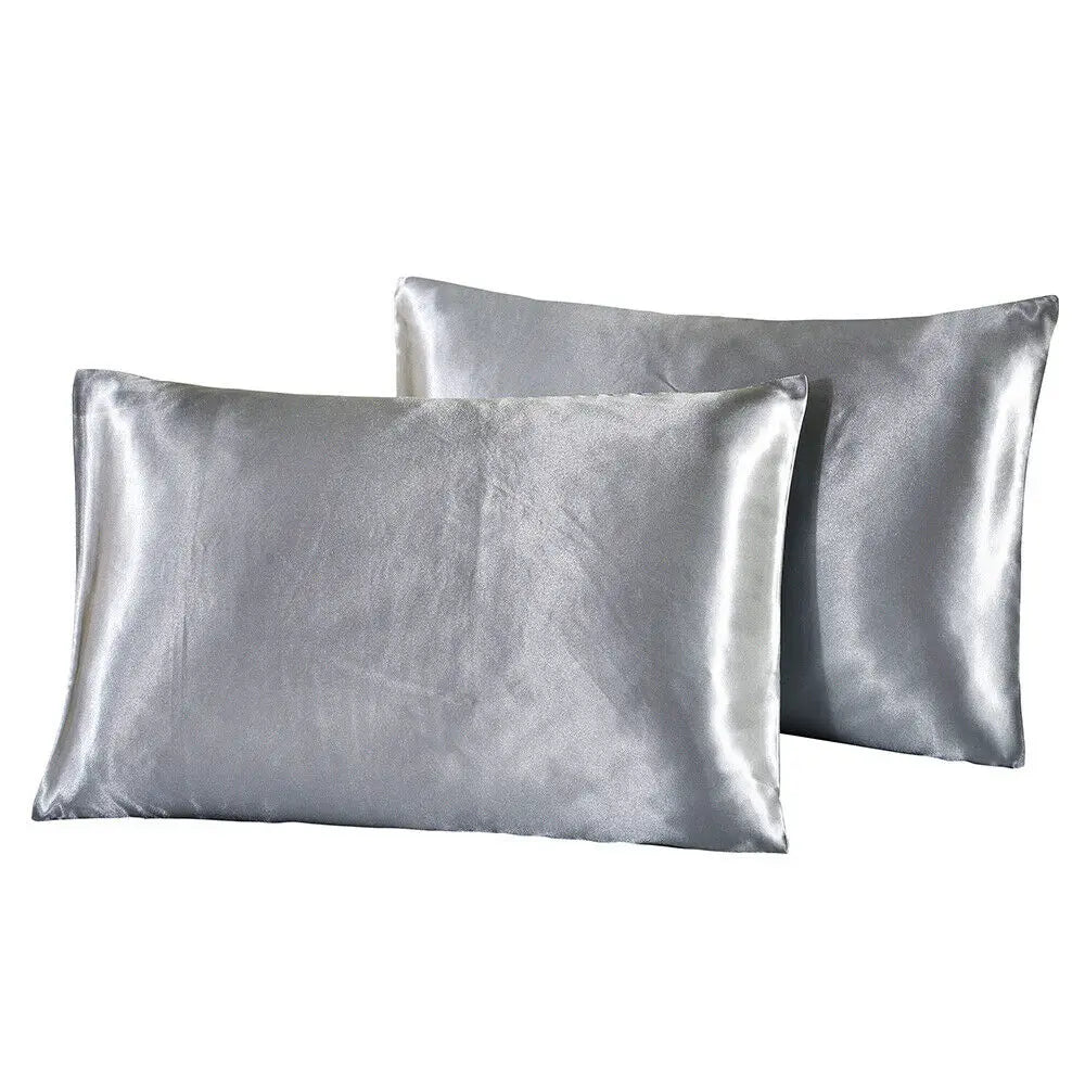 2-piece Pure Emulation Silk Satin Pillowcase Comfortable Pillow Cover Pillowcase For Bed Throw Single Pillow Covers Vue gray 51x76cm