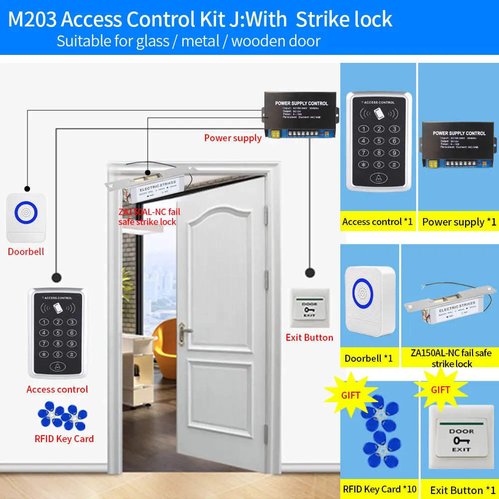 Classic Electronic RFID Access Control System Device Security Protection Sets 125k Proximity Card Entry Door Locks Kits Quality Vue
