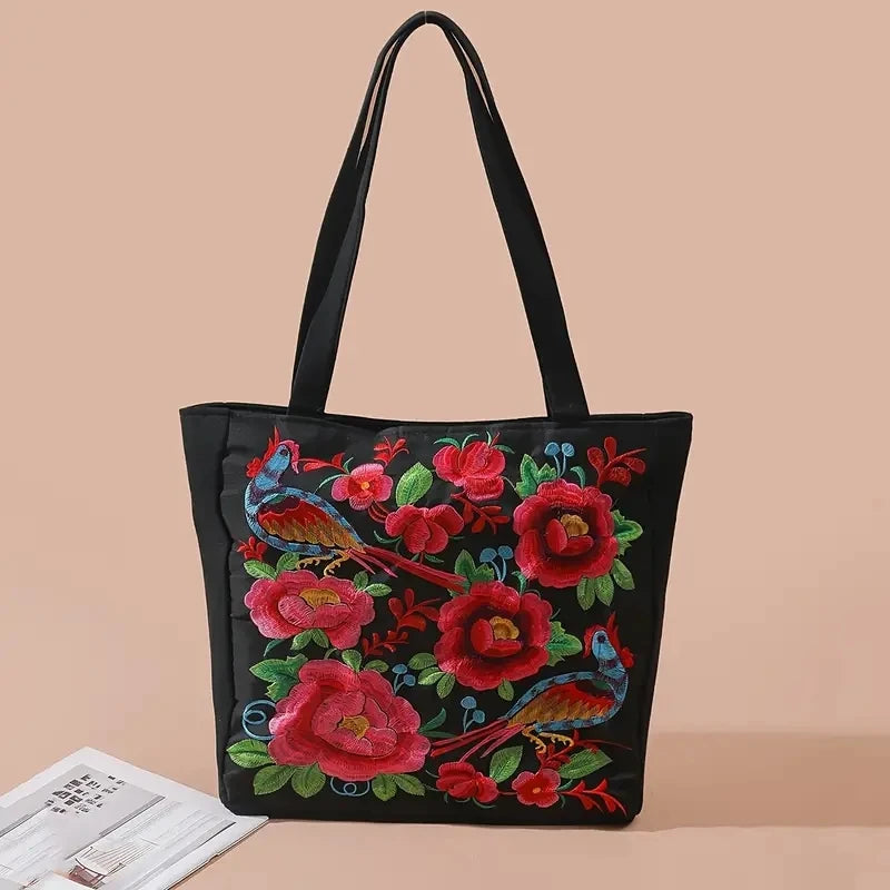 Ethnic Phoenix Embroidered Women's Shoulder Bag Receptor Canvas Casual