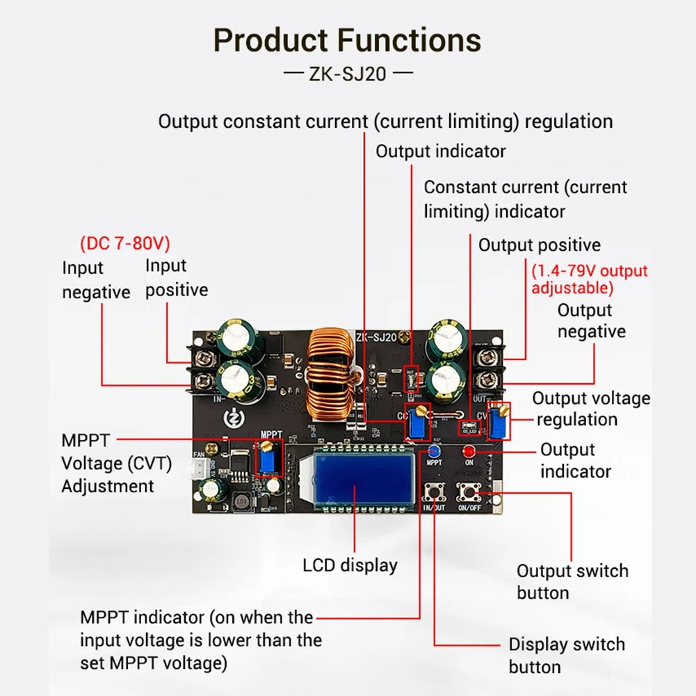ABKW-ZK-SJ20 Automatic Step Up Down Module MPPT Buck Boost Converter Power Supply Module Adjustable Board With LCD Display Vue