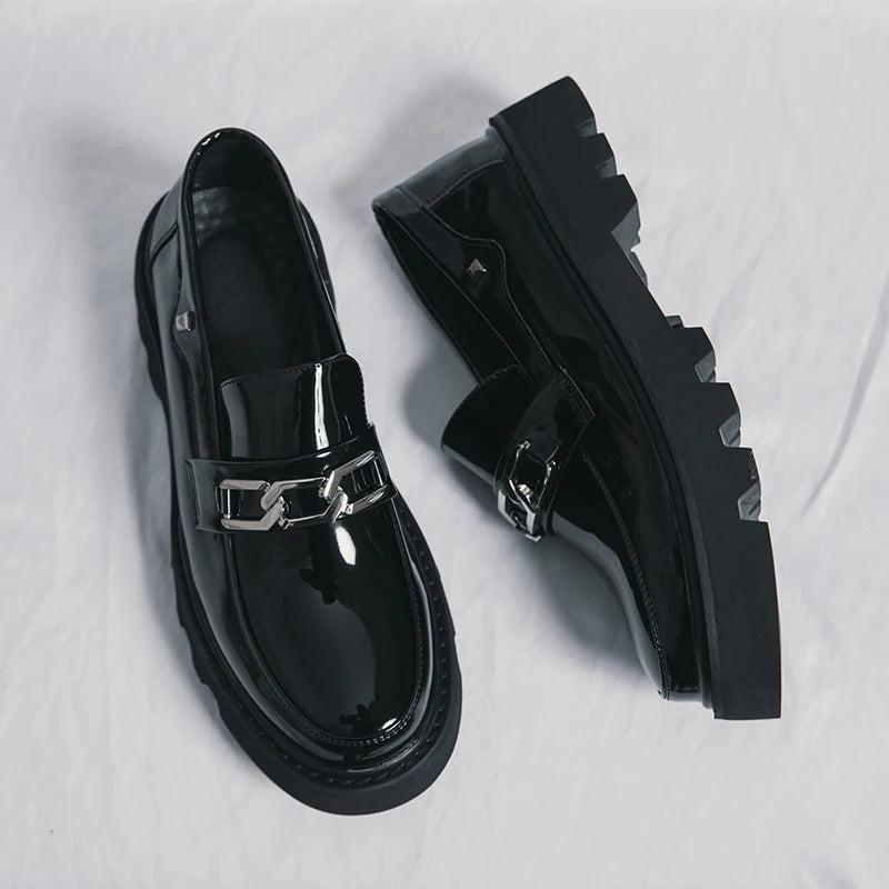 Men's Patent Leather Slip-On Loafers | Thick Sole Dress Shoes Men's Dress Loafers Vue