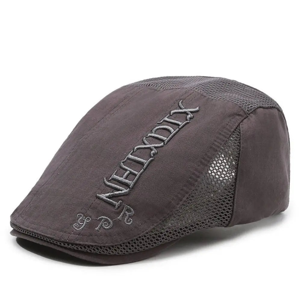 Letter Embroidered Mesh Back Flat Cap Adjustable Sun Protection