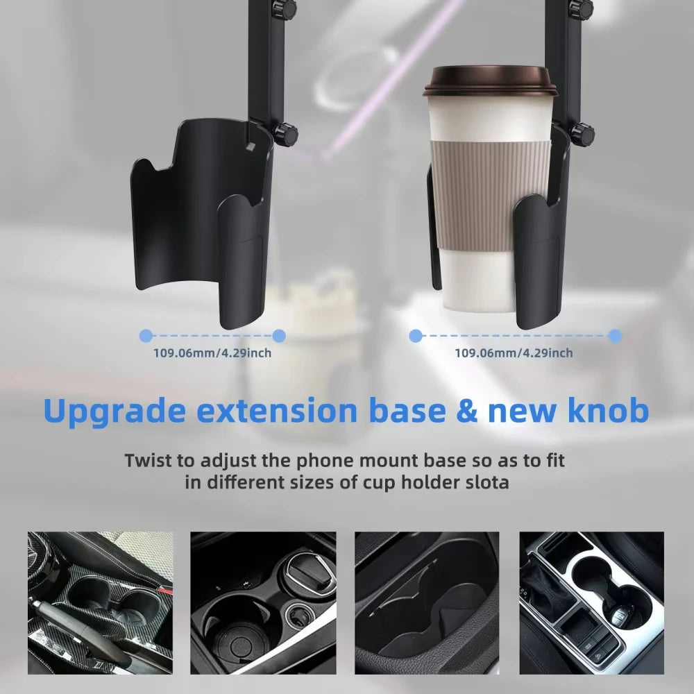 Car Cup Stand Magnetic Phone Holder Universal 2 in 1 Multifunction Extendable 360° Rotation Adjustable Auto Smartphone Bracket Vue