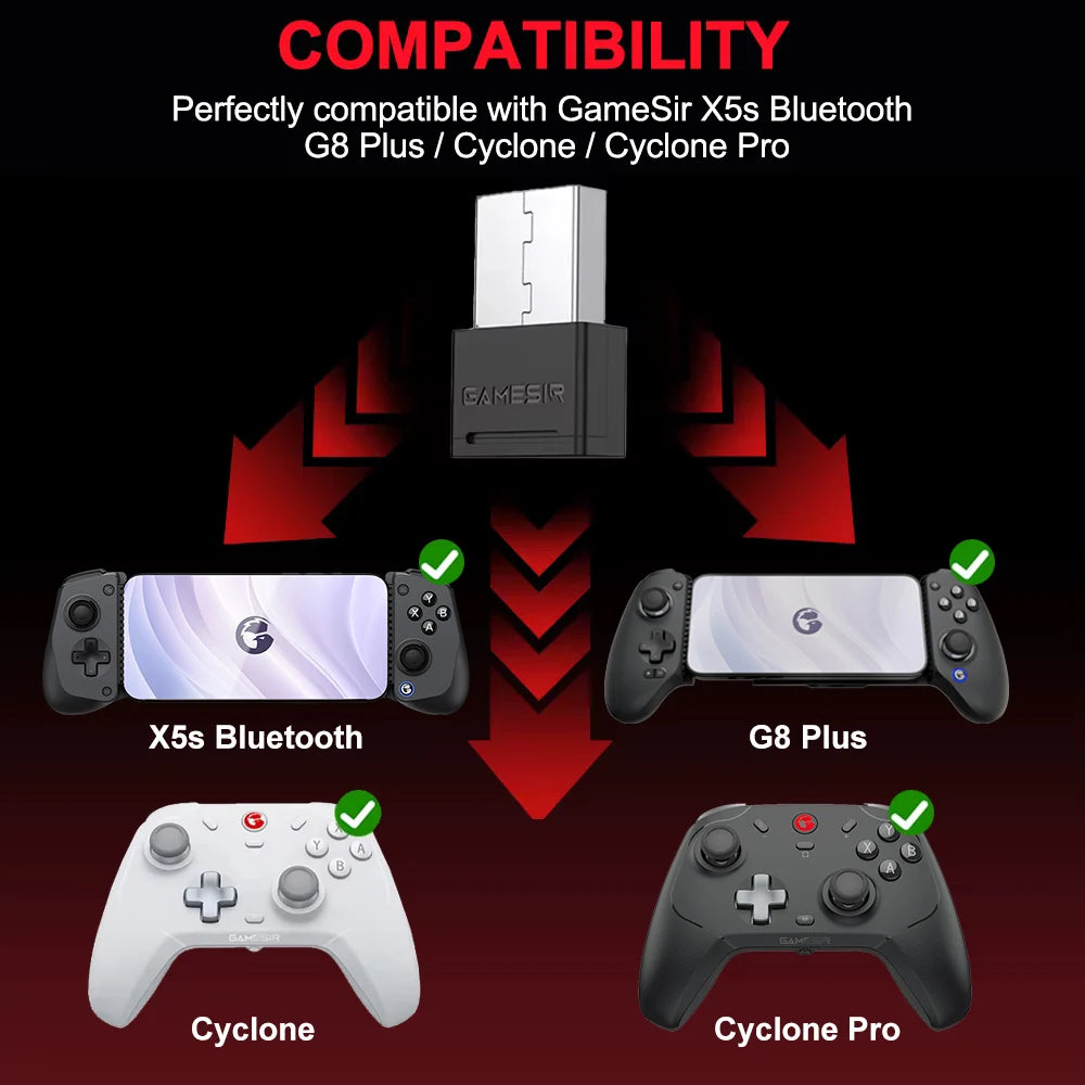 Gamesir Gamepad X5s Bluetooth 2.4g Wireless Dongle Receiver Adpter for G8 Plus G8+ Cyclone Cyclone Pro for Connecting to PC Vue