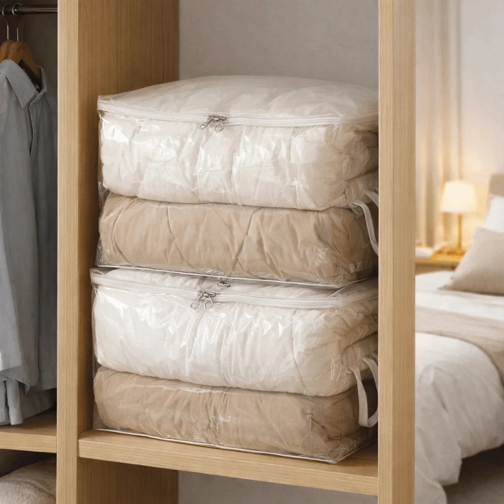 Large Capacity Clear Quilt Storage Bag Dust-proof Plastic Clothes Storage Bag with Handle Folding Sweater Storage Bag Vue