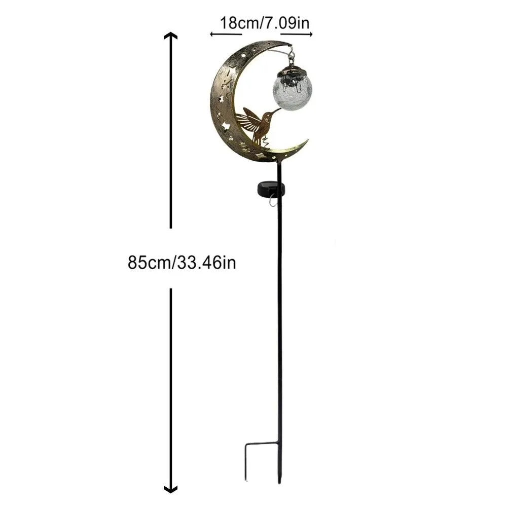 Waterproof Solar Garden Stake Light Solar Powered Half-Moon Design Hummingbird Moon Light Creative Floor Insertion Lawn Lamp Vue