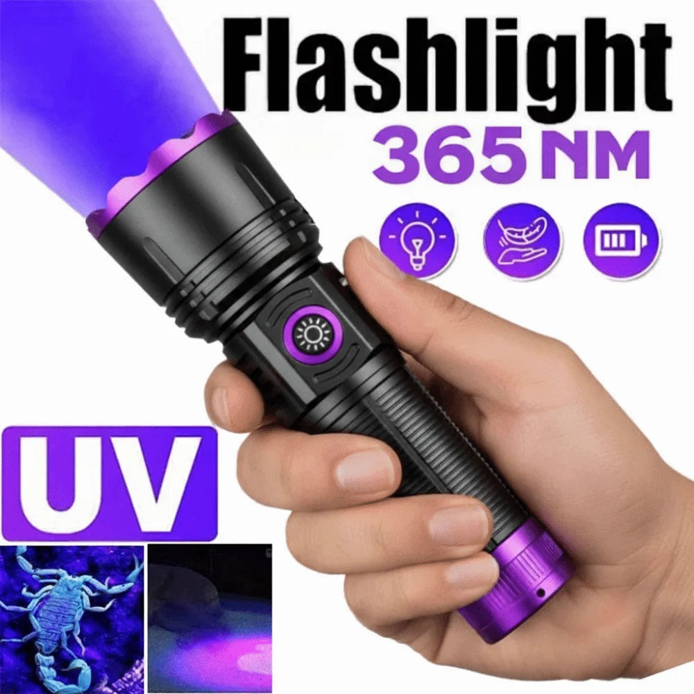 Longwave 365nm UV Flashlight Shortwave Portable Blacklight LED Flashlight Rechargeable ABS UV Flashlight Lamps Phosphor Detector Vue