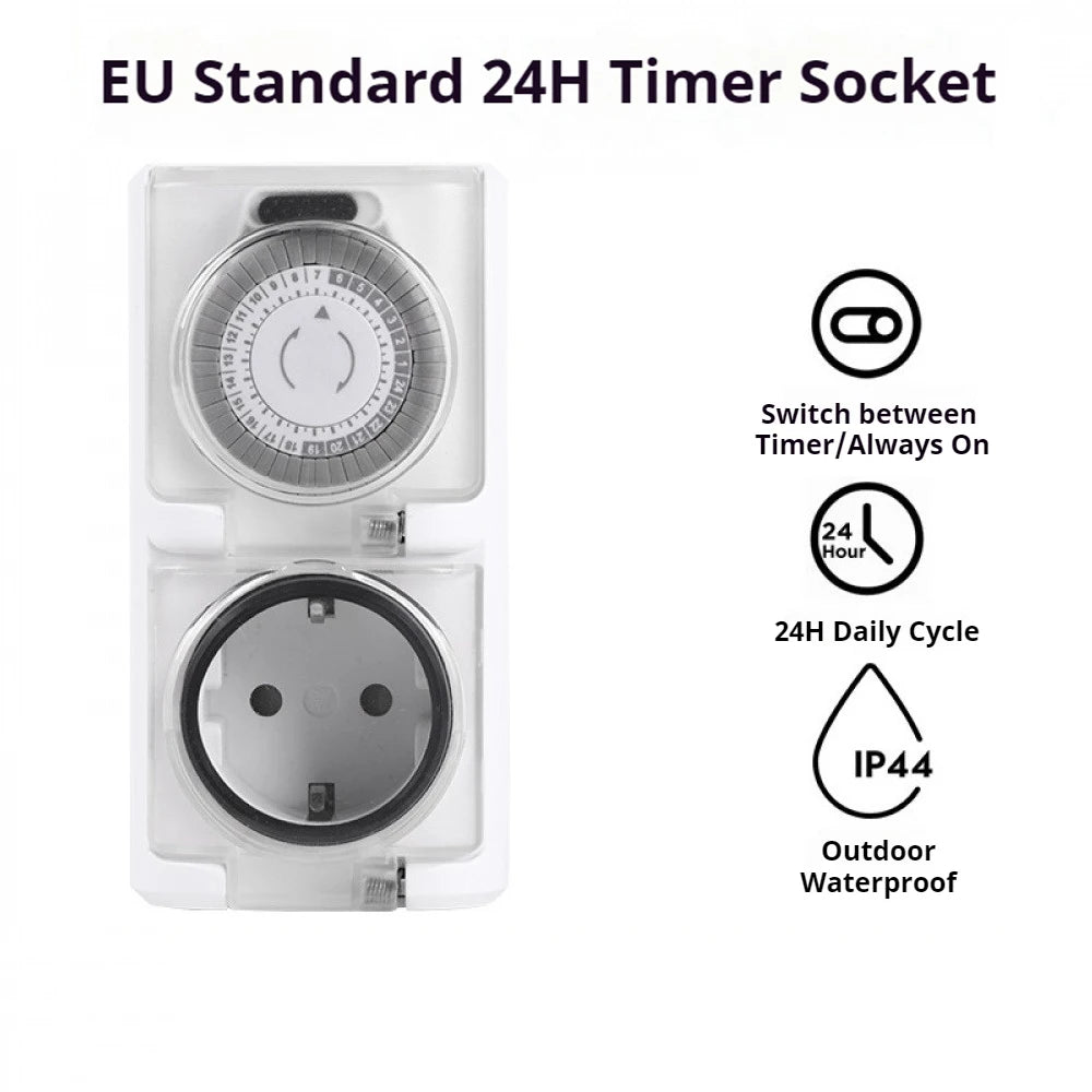 Mechanical Timer Socket 24-Hour Cycle Automatic Switch Electrical Outlet Support 16A 3680W High-Power IP44 Waterproof Timer Vue Default Title