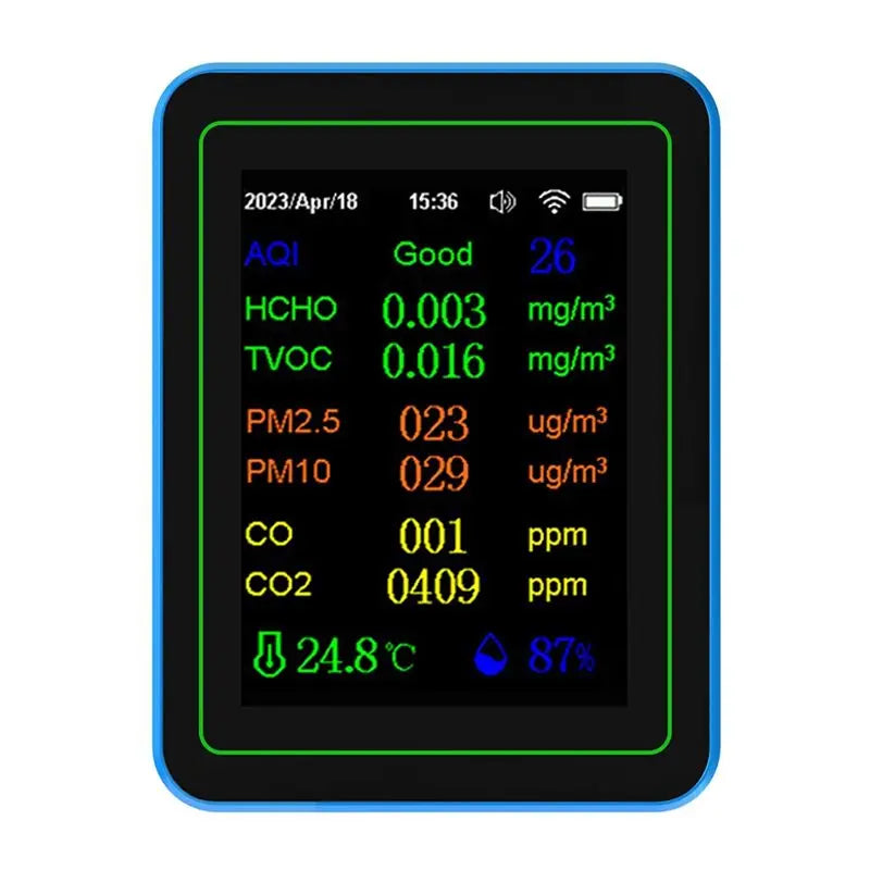 ABKW-Tuya Wifi 12 In 1 Air Quality Monitor Multifunction PM2.5 AQI PM1O HCHO TVOC CO CO2 Screen Display Air Detector Vue
