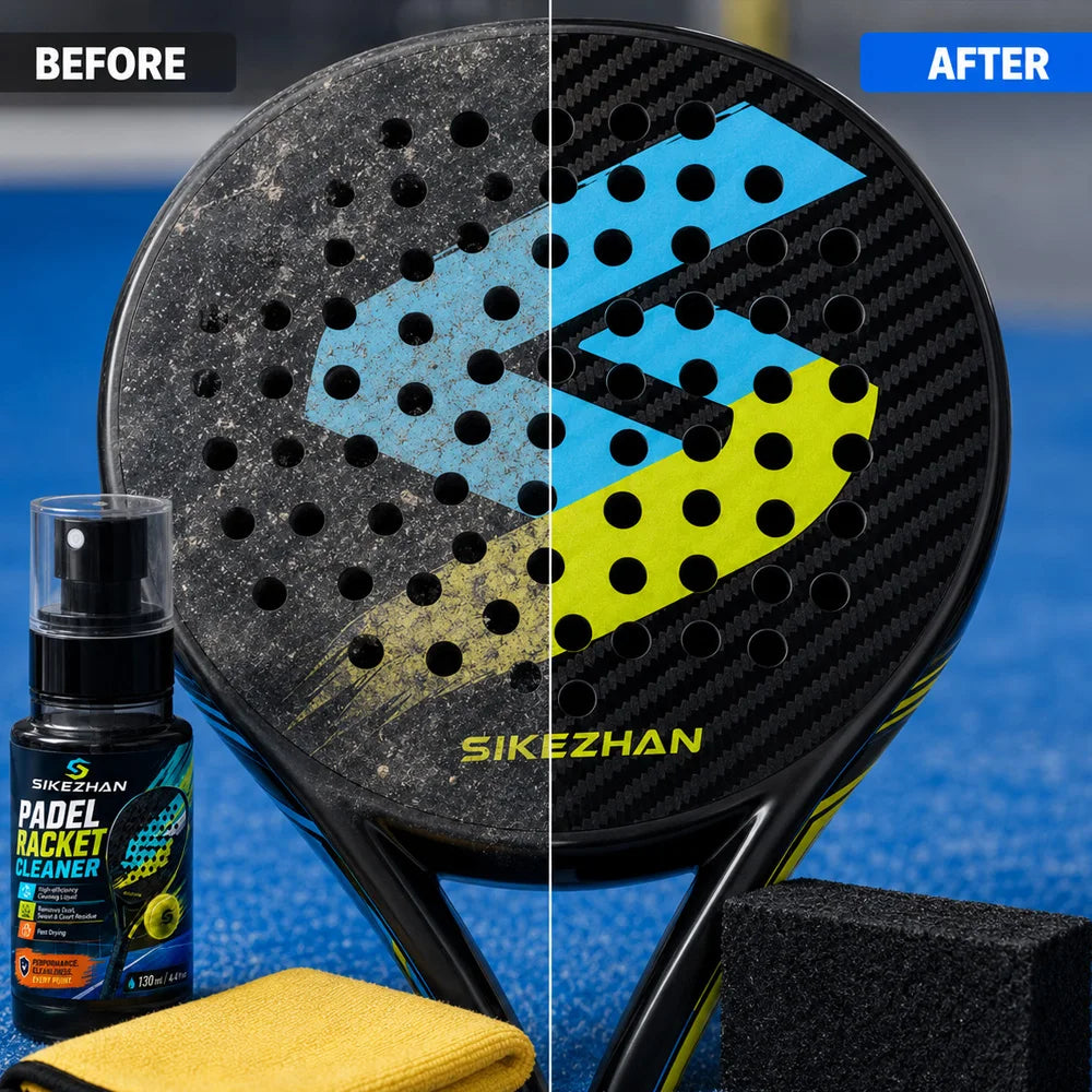 SIKEZHAN Padel Racket Cleaner Kit with 130ml Cleaning Spray Microfiber Cloth and Sponge for Racket Surface Care Sports Equipment Vue