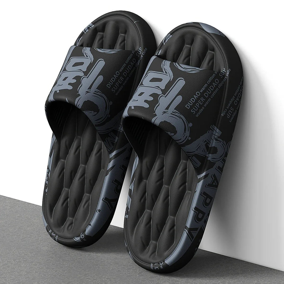 Trendy EVA Graffiti Slides for Men and Women Soft Comfortable Black White Design Playful Patterns Casual Home Outdoor Wear Vue