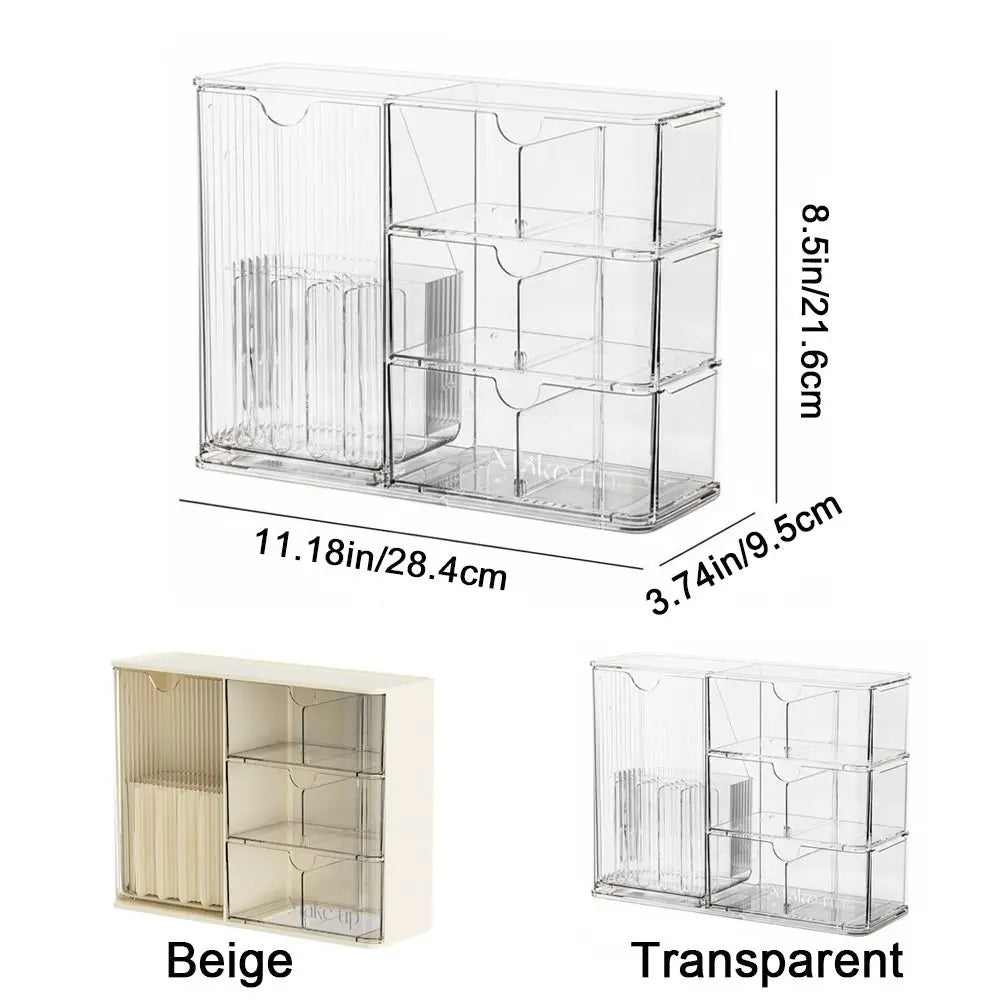Plastic Cosmetic Storage Box Transparent Dust-Proof Cosmetic Display Case with Drawers Large Capacity Makeup Storage Container Vue