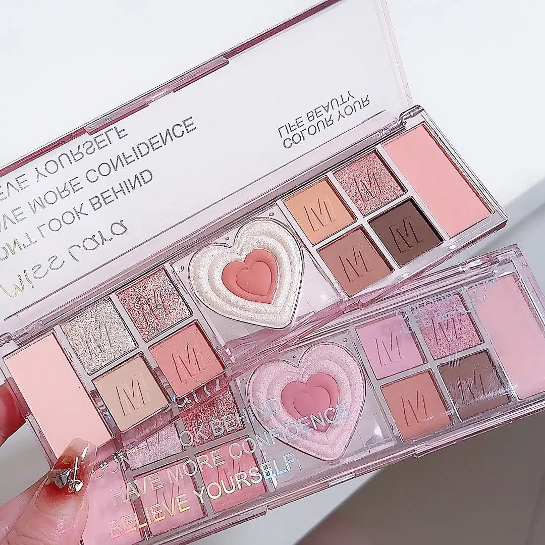 12Colors Love Heart Pink Eyeshadow Palette Natural Cool Tone Low Saturation Matte Eye Shadow Pallet Brown Korean Makeup Cosmetic Vue
