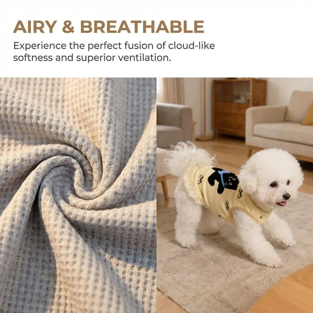 Breathable Waffle Pet Vest Lace-edged Comfortable Pet Short Sleeve Soft Cat Pattern Dog Undershirt Small Pets Vue