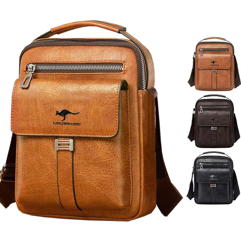 Compact Men's Leather Crossbody Bag Lightweight Shoulder Multiple