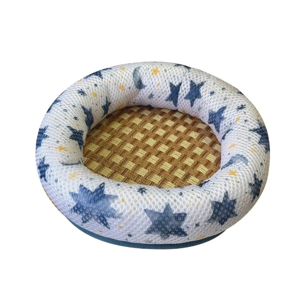 Cute Breathable Hamster Cooling Bed Non-Slip Bottom Round Pet Sleeping Mat Comfortable Soft Summer Hamster Pad Cage Accessory Vue Blue-M