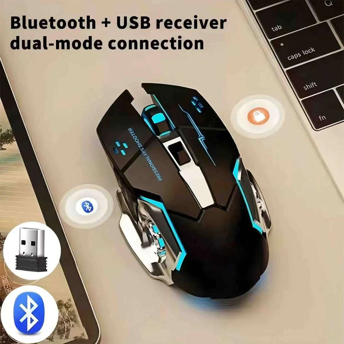 KaiAqua Wireless Gaming Mouse – RGB Backlit Rechargeable Wireless Gaming Mouse Vue