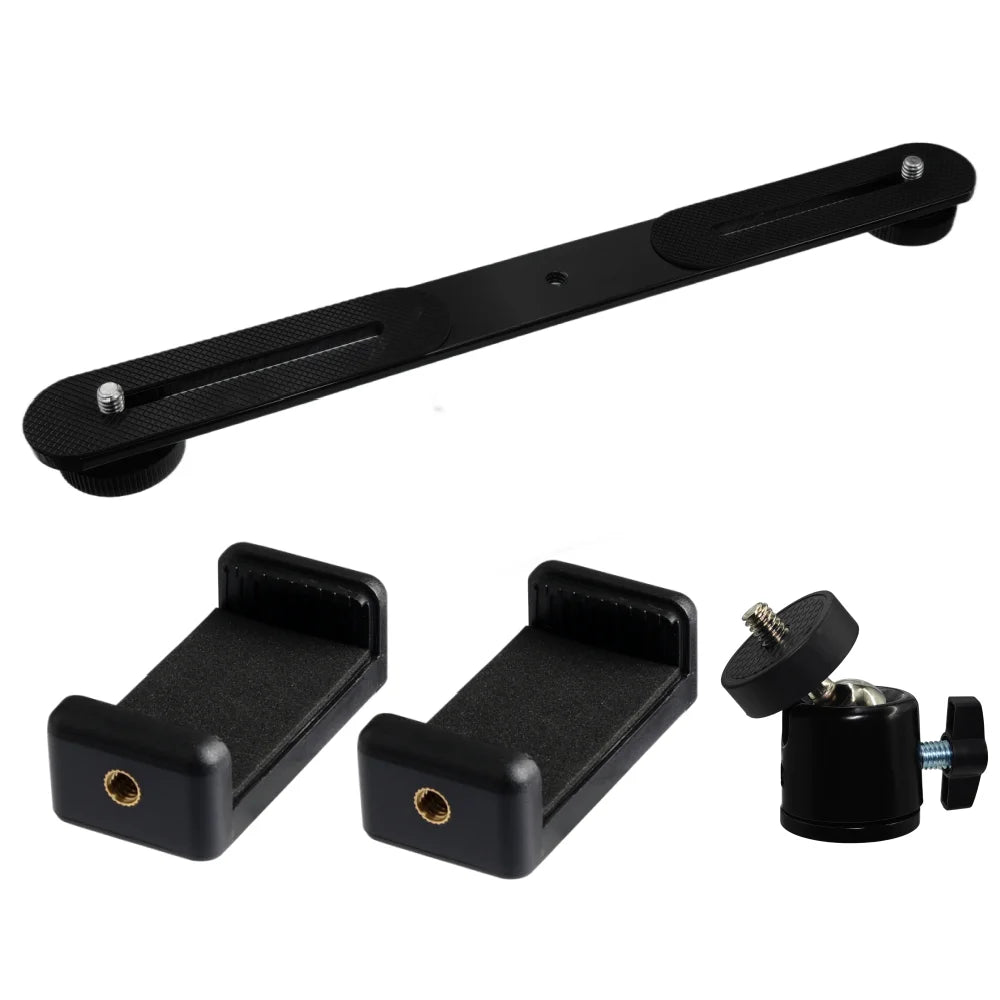 1/4'' Dual Flash Bracket Mount Holder Straight Extension Bar For Flashing Tripod DSLR Camera LED Lighting Stand Vue With Phone Clip