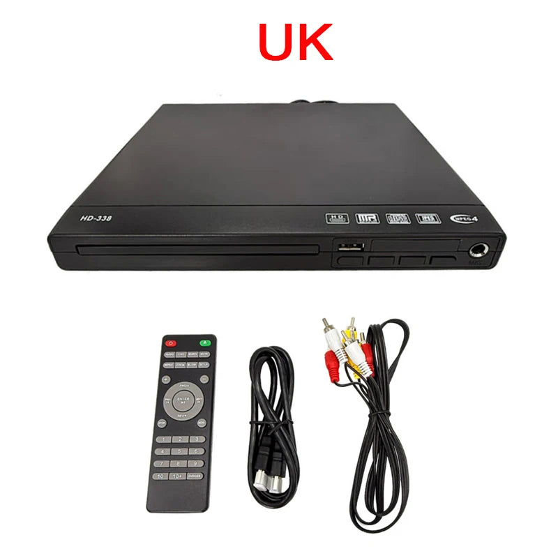 HD-328 Portable 1080P DVD Player With Remote Control USB MP3 MP4 Support Disc Player For Home /TV Projectors Built-in MIC Port Vue UK