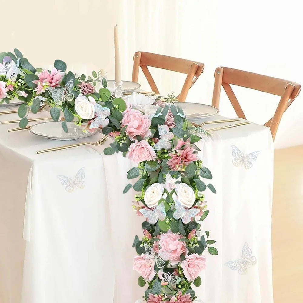 Romantic Artificial Eucalyptus Leaf Vine Handmade Realistic Simulation Flower Vine Plastic Lifelike Butterfly Rattan Decor Vue