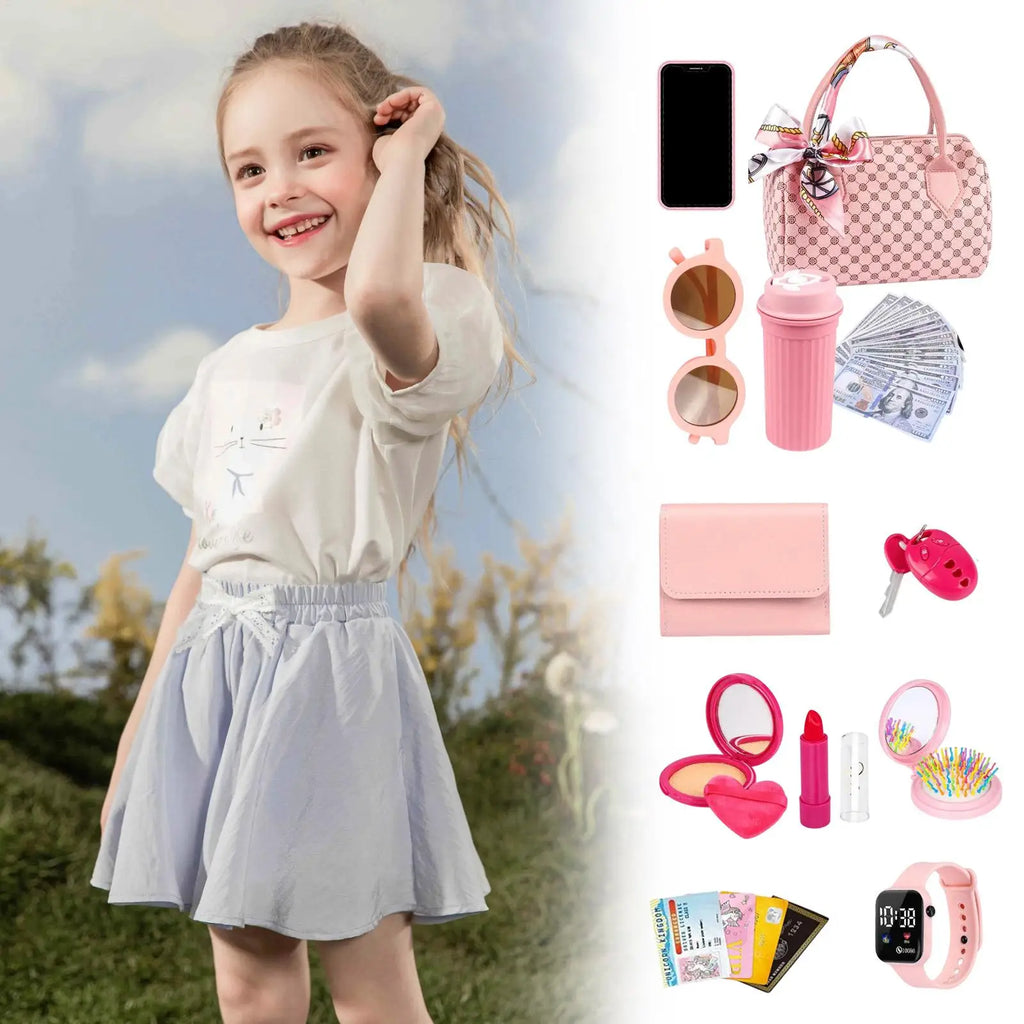 Play Purse for Little Girls, 3 to 6 years old Toddler Purse with Pretend Makeup for Young, Princess Toys Includes Handbag, Phone Vue
