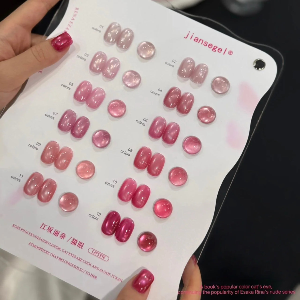 12 Color Cat Eye Gel Polish Set, Sakura Glass Bead Cat Eye, Pinkish Glitter, Includes Color Palette, Professional Nail Art Kit Vue