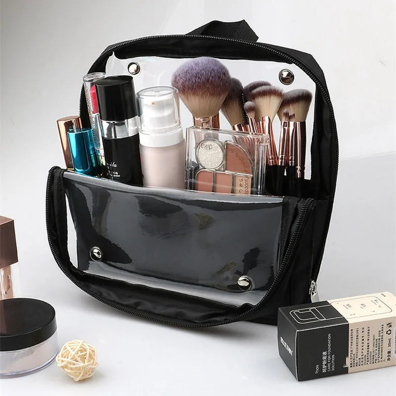 Stand-up Makeup Brushes Storage Bag Foldable Clear Makeup Brush Tools Organizer Large Capacity Cosmetic Tools Bag with Dividers Vue