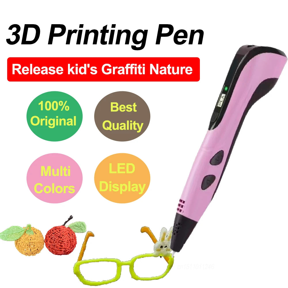 3D Pen New 3D Printing Pen LCD Display Screen 0.7mm Diameter 1.75mm PLA Filament DIY Drawing Kids Birthday Christmas Gifts Vue