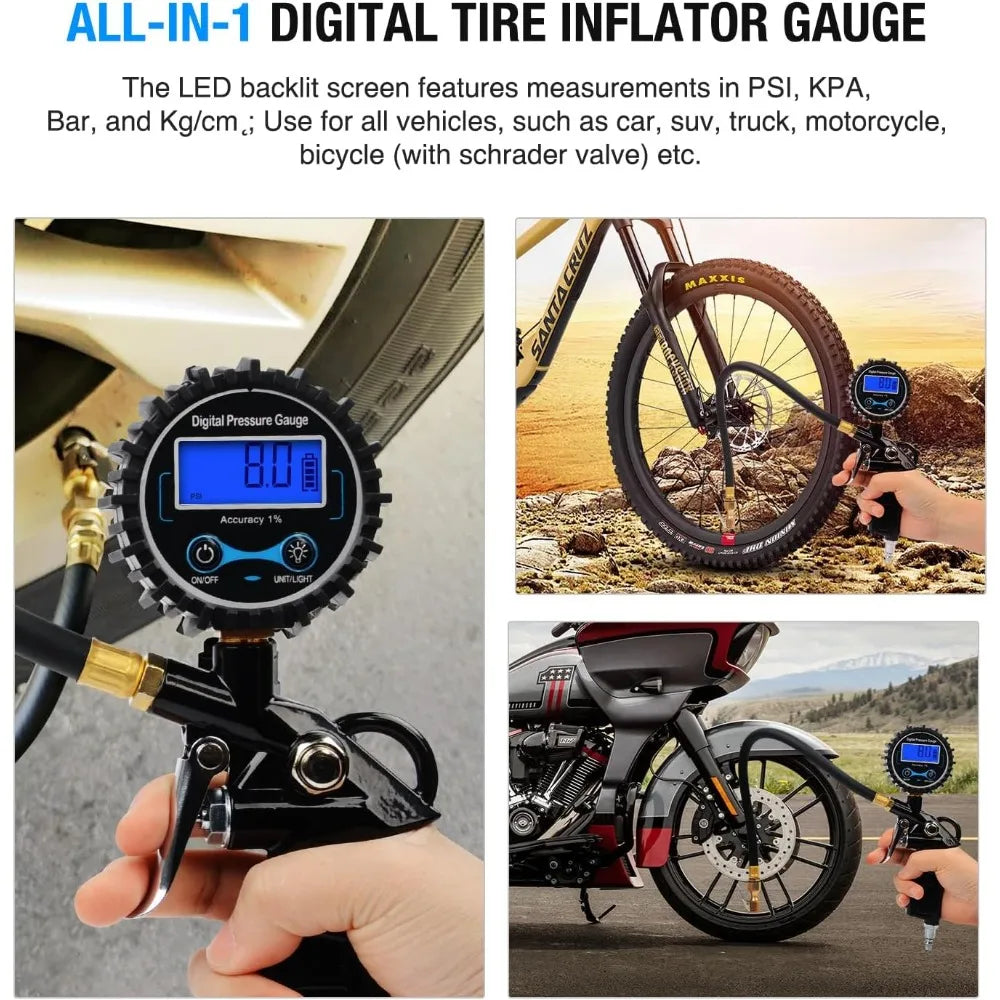 Nilight Digital Tire Inflator Pressure Gauge Pressure Monitoring Gauge Meter Tool Tires Manometer Inflation Gun Inspection Parts Vue