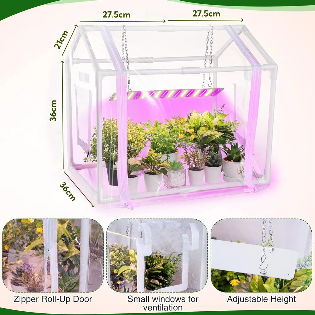Greenhouse with Grow Light for Indoor, Small Greenhouse Kit 15W Plant Dimmable LED Grow Lights and Timer, Vue