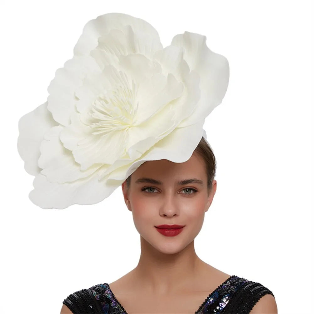 Fashion Feathers Bridal Hair Band Makeup Prom Large Flower Bow Hat