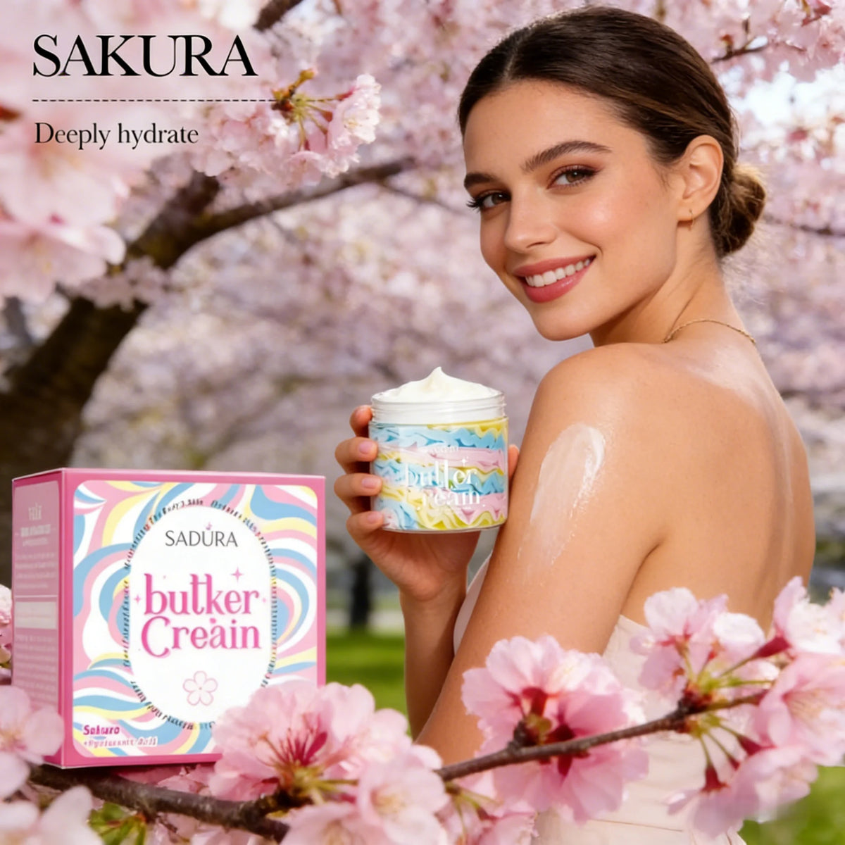 1 Box*180G of Sakura Body Lotion, Moisturizing Lotion, Formulated with a Non-Greasy Formula, Suitable for Dry, Sensitive, Mature Skin, Women's Face and Body Care, Brightening, Smoothing Skin, Body Moisturizing Lotion Vue