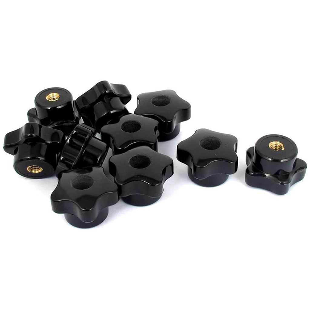 ABKW-20PCS M6 Female Knob Screws M6 X 32Mm Female Threaded Star Head Clamping Knob Grip Black Vue